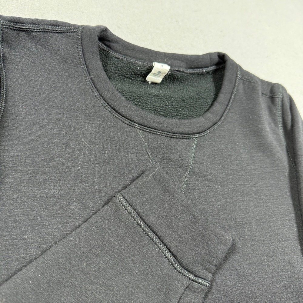 Lululemon Athletica Black Crewneck Fleece Sweatshirt V-Stitch Pullover Size 4